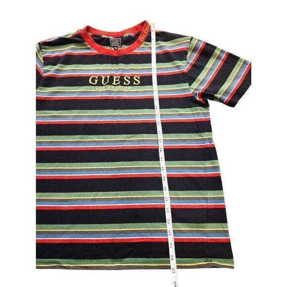 Vtg Guess T-shirt striped Y2K Men's medium multicolor embroidered accent collar - Picture 3 of 8